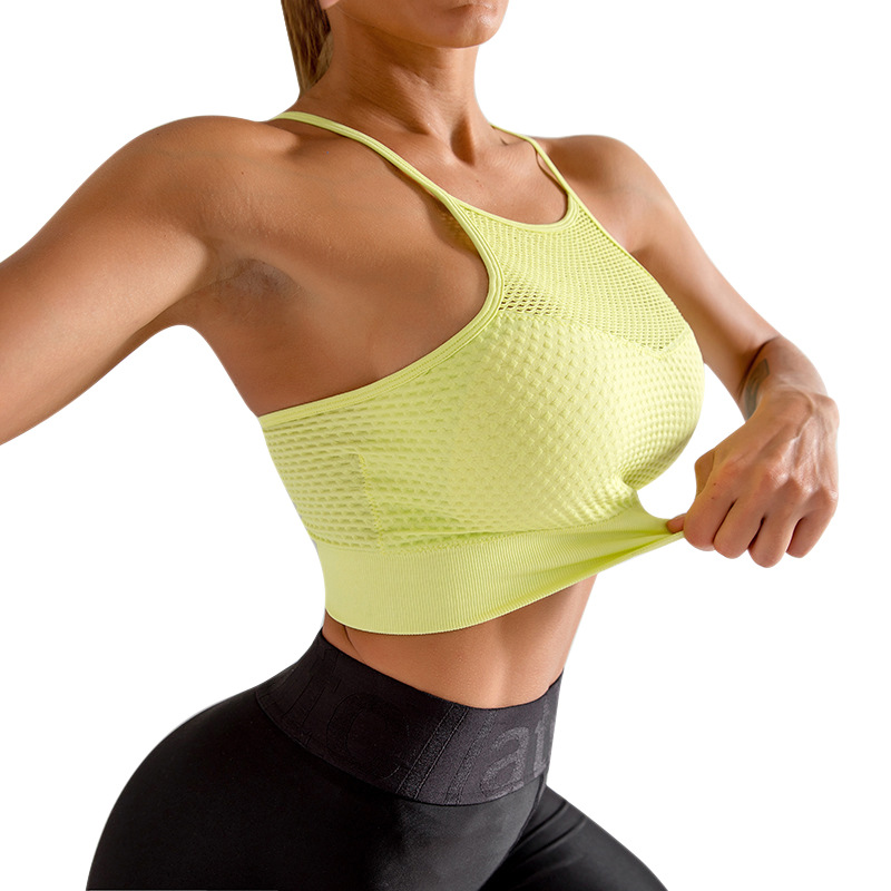 European and American Quick-drying Large Chest Shockproof Sports Underwear Women's One-piece Breathable Fitness Bra Seamless Halter Yoga Vest