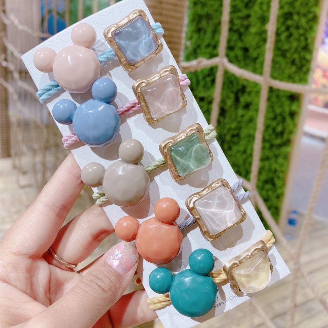 South Korea Dongdaemun Same Hair Rope Colorful Rubber Band Hair Rope Hair Rope Cyber Celebrant Colorful Mickey Hair Accessories