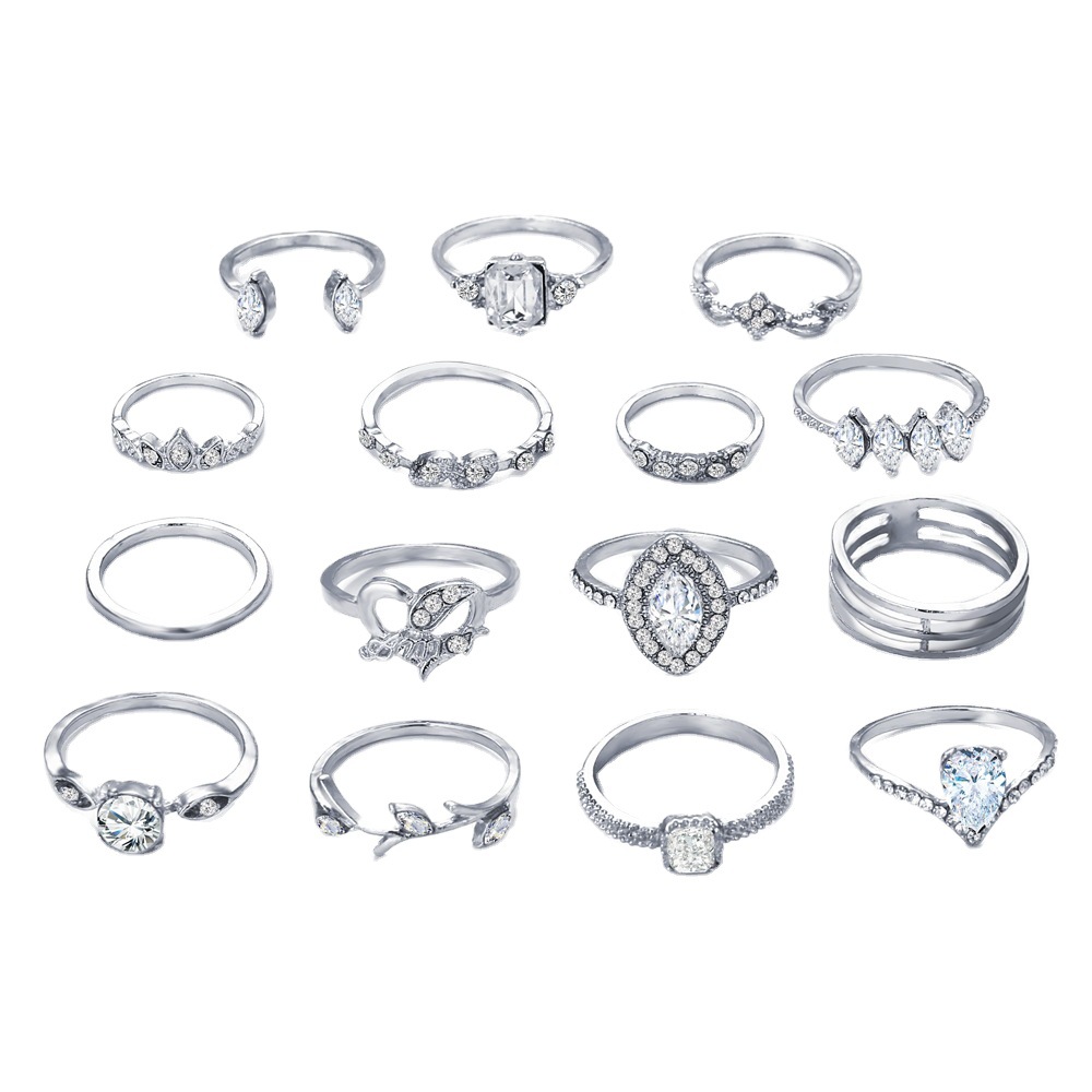hot women's joint Ring hollow diamond love Ring Set 15 piece Set Ring Set_voghion.com