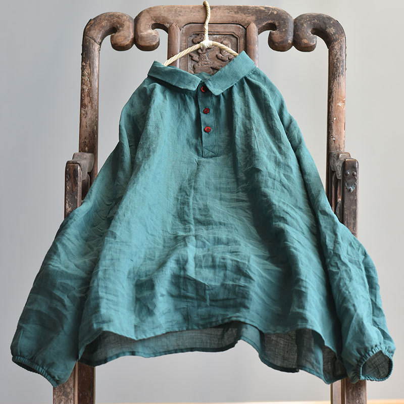 To the heart/Spring and Autumn Ramie shirt women's long sleeve net version solid color artistic Korean high quality all-match women's clothing