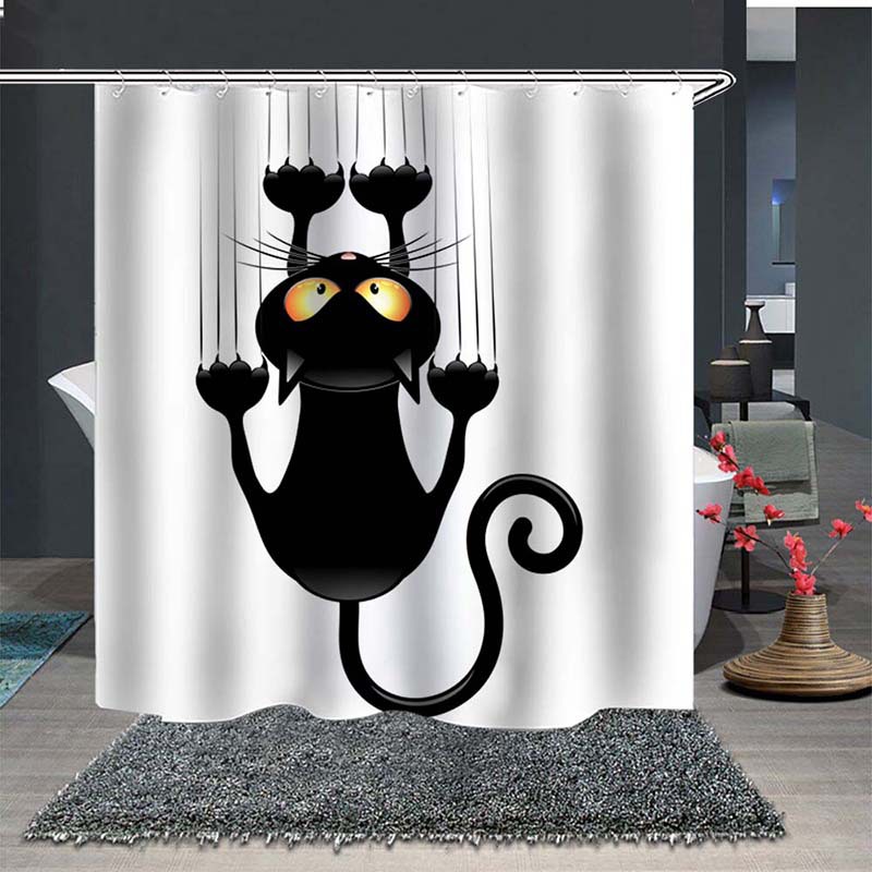 Cross-border personality cartoon cat creative 3D digital printing shower curtain bathroom curtain curtain waterproof shower curtain partition