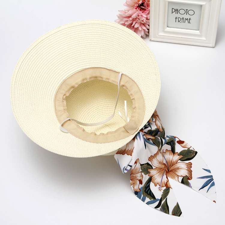Hat Women's Summer Korean-style Sun Hat Bow Peach Hat Travel Sun Hat Beach Seaside Straw Hat