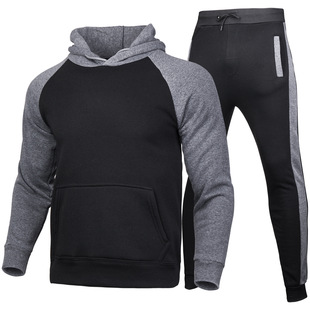 Autumn and winter 2020 men's sports sweater men's cross-border hoodie suit plus velvet solid color sweater factory outlet