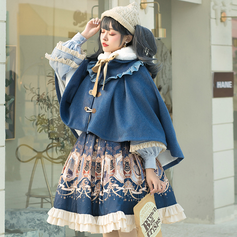 Sakura Love Original lolita Small Skirt Explore Star SK Retro Palace Style Skirt + Autumn and Winter Cloak
