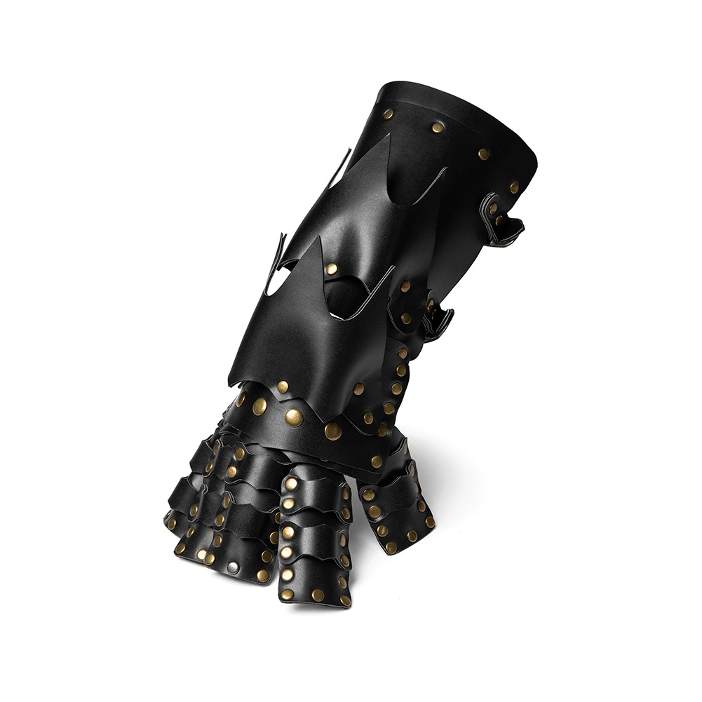 Halloween steampunk COSPLAY anime game PU leather color matching arm set stage performance costume gloves_voghion.com