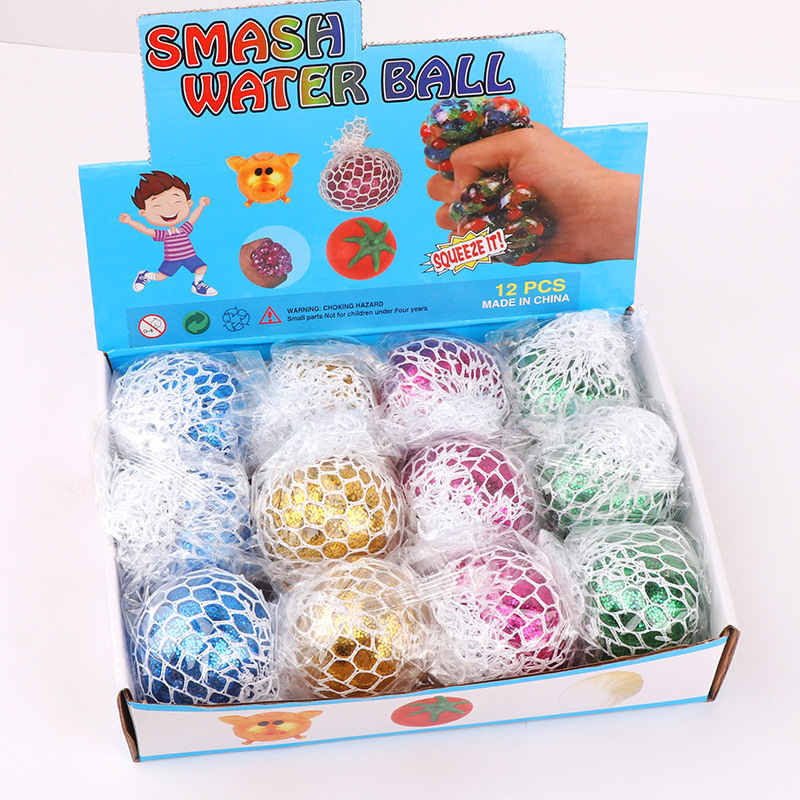 Japanese and Korean creative student decompression grape ball vent toy pinch music ball toy gold pink water ball crystal colored bead ball