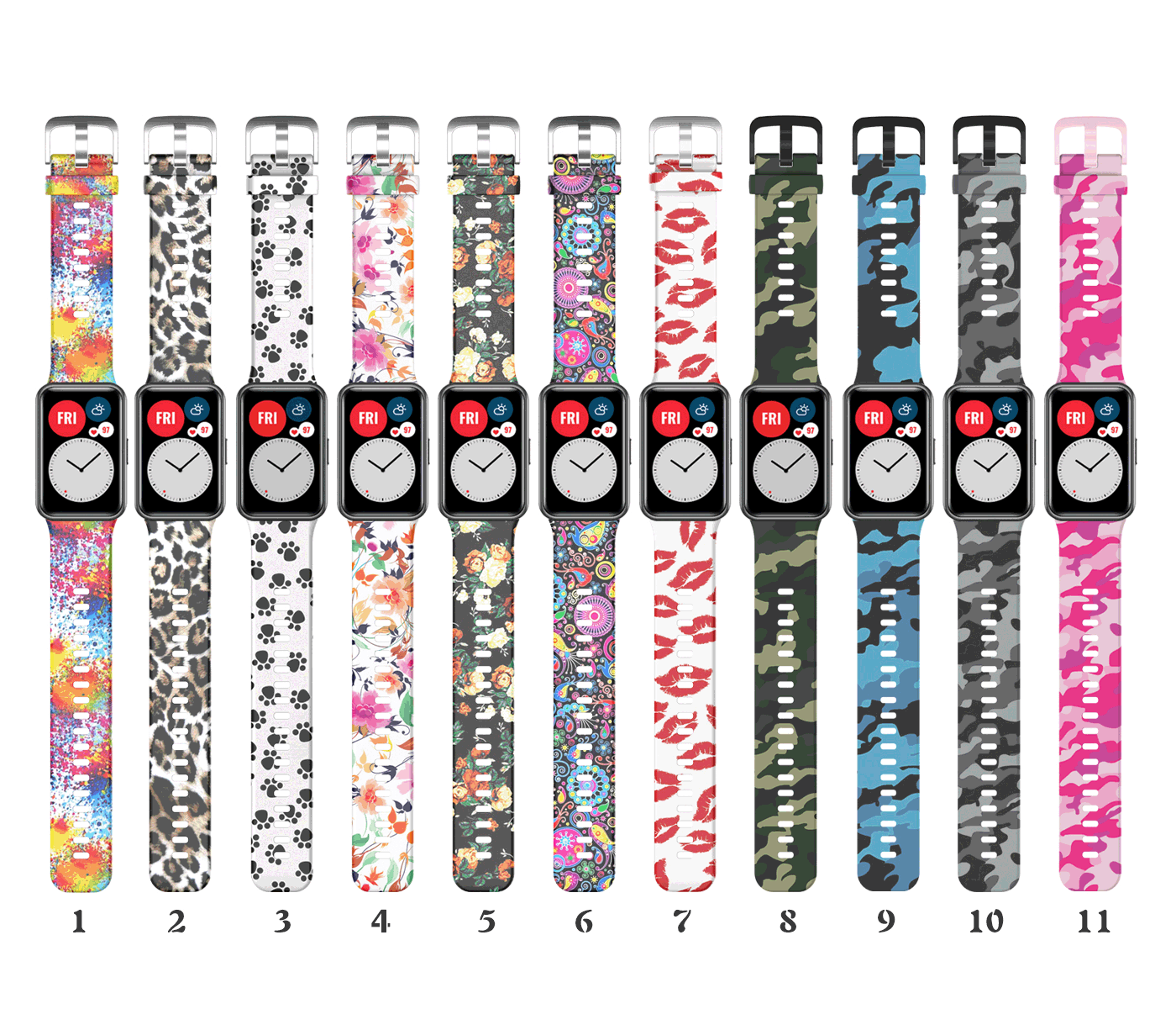 適用於華為watch fit印花硅膠錶帶 Huawei fit花色錶帶送卡扣
