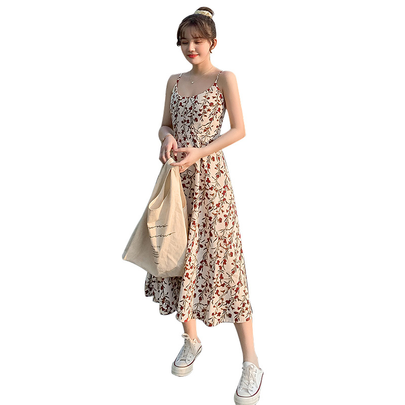 Floral Sling Dress Women's 2021 New Summer Fashion A- line Dress Korean Style Fashionable Mid-length Dress Women's Dress