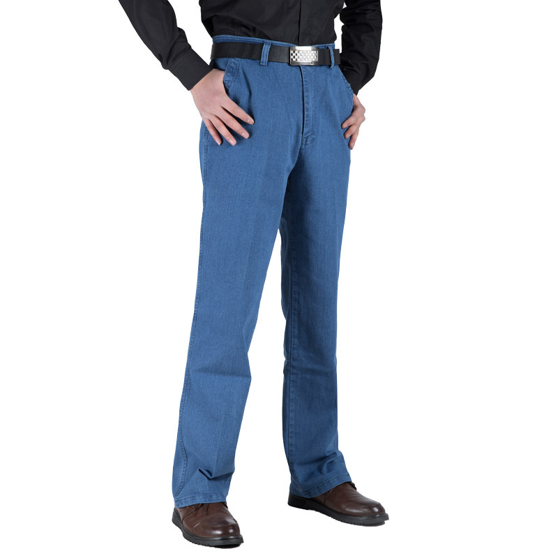 Middle-aged and elderly jeans men's plus size high waist loose straight middle-aged spring and autumn dad pants summer thin