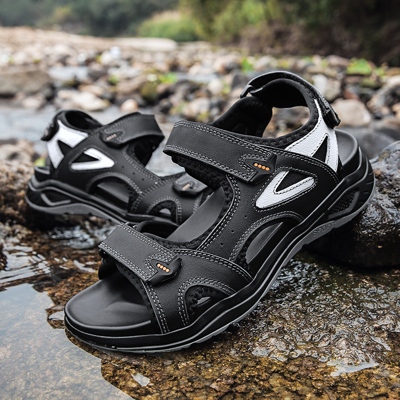2023 New Leather Sandals Men's Thick-soled Non-slip Extra Large Size 46 47 48 Cowhide Open Toe Casual Sandals