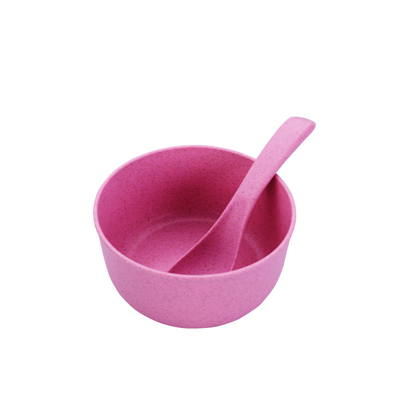 Wheat Straw Bowl and Spoon Set Oatmeal Bowl Children's Outdoor Picnic Tableware Two-piece Set Four-color Gift Wholesale