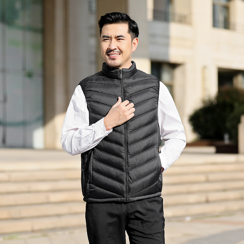 Winter cotton-padded jacket vest spot non-hooded warm casual black loose three-dimensional patch bag stand collar solid color zipper