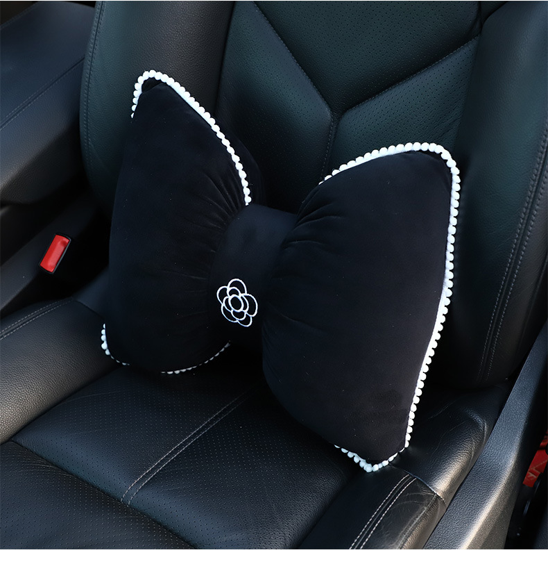 Pernă de gât pentru tetiera auto cu fundă Camellia, pernă de iarnă din pluș pentru spătarul scaunului auto_voghion.com