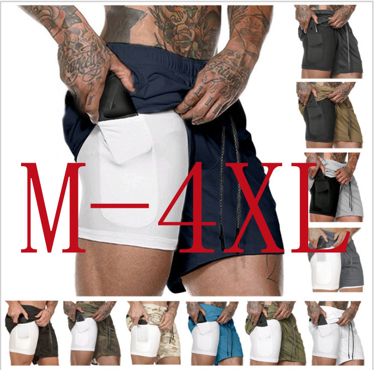 AliExpress Foreign Trade Explosions Light Board Shorts Large Size Summer Sports Running Training Quick-drying Elastic Double-layer Shorts for Men