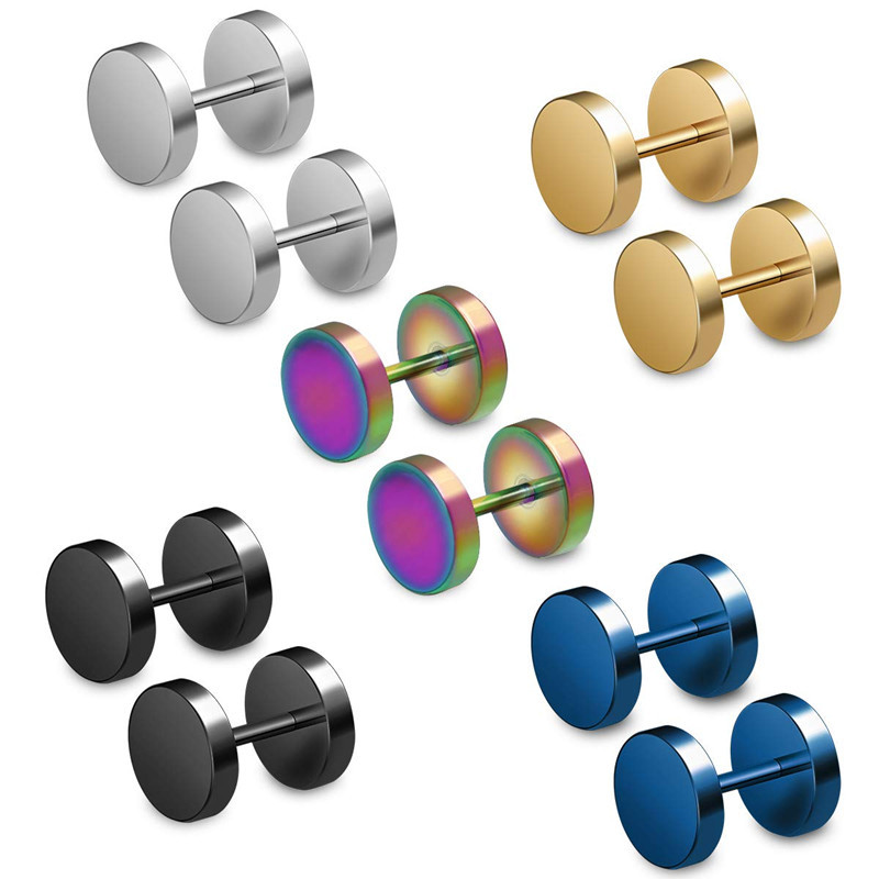 Titanium steel barbell earrings anti-allergic dumbbell earrings single trendy male personality ear jewelry student female