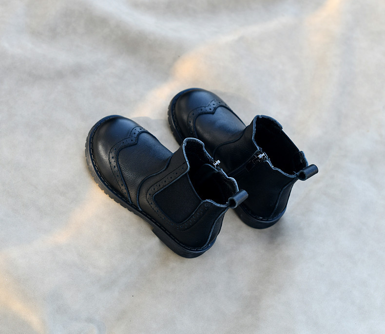 Children's Soft Cowhide Boots Short Boots Autumn and Winter Short Boots Baroque Princess Shoes Soft Black Leather Boots Fashionable Boots Baby Warm_voghion.com