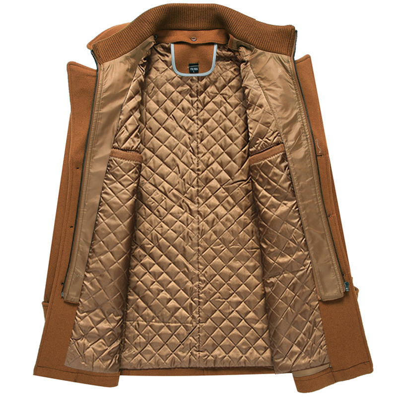 2020 Cross-border AliExpress Explosions Men's Double Collar Woolen Middle-aged Cotton Thickened Solid Color Fine Imitation Woolen Coat