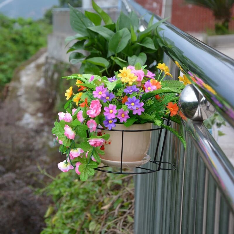 Balcony Railing Wall Hanging Small Flower Rack Guardrail Hanging Flower Pot Rack Living Room Windowsill Hanging Basket Green Rose Hanging Flower Rack