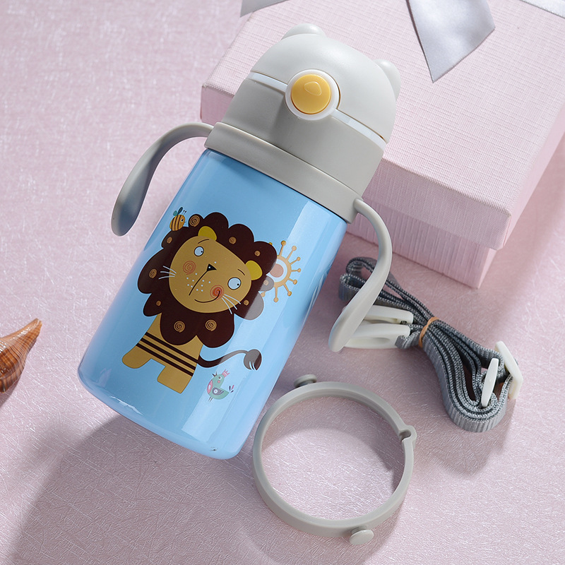 Children's thermos cup with straw dual-purpose water cup female and male kindergarten baby primary school children's kettle strap handle