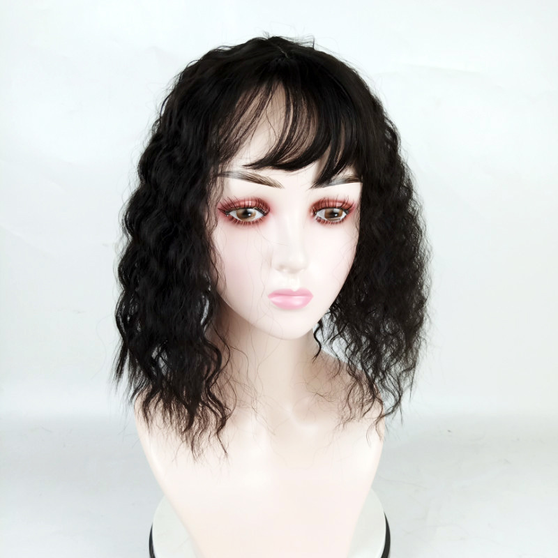 Parrucca di capelli artificiali Pezzo di ristampa in testa Pezzo di frangia finta Donna Capelli ricci caldi di mais Copertura per capelli bianchi Cuscinetto per capelli naturali Traspirante_voghion.com