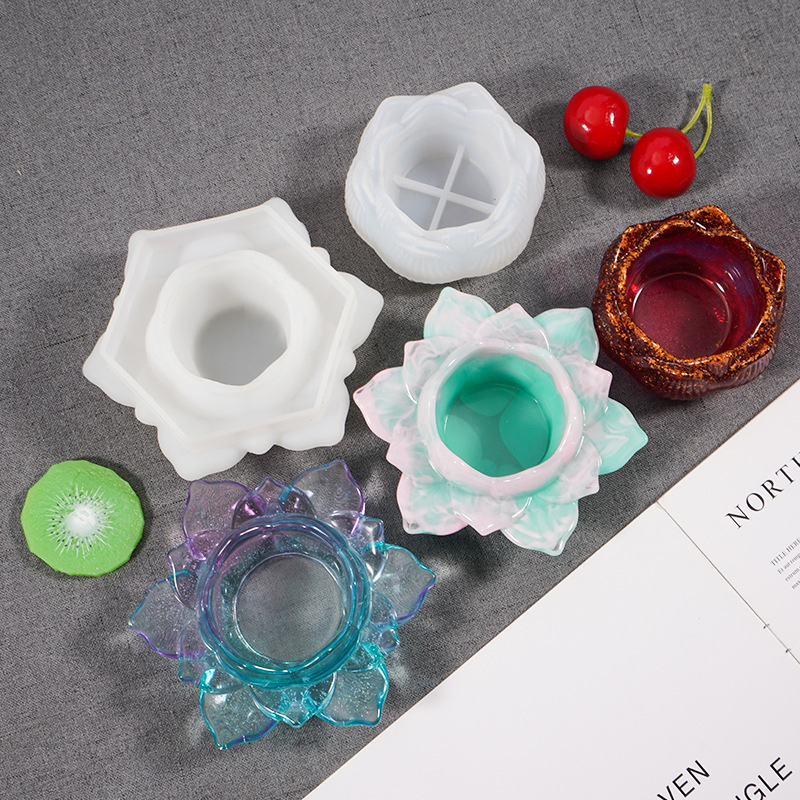 新しい蓮の花の置物の収納箱のシリカゲルの金型diy水晶ののりの多機能の蓮の燭台のシリカゲルの砥石|undefined