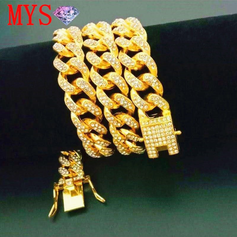 European and American hip hop Cuban chain rhinestone 12.5mm bracelet men's gold chain temperament necklace fashion jewelry factory wholesale