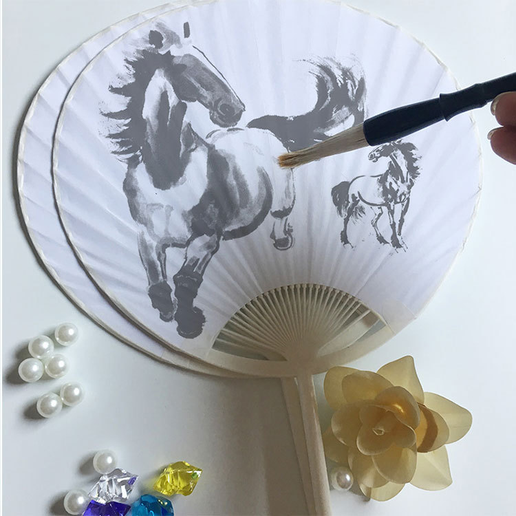 Paper fan hand painting blank diy paper Palace fan children's painting handmade graffiti painted round fan wholesale