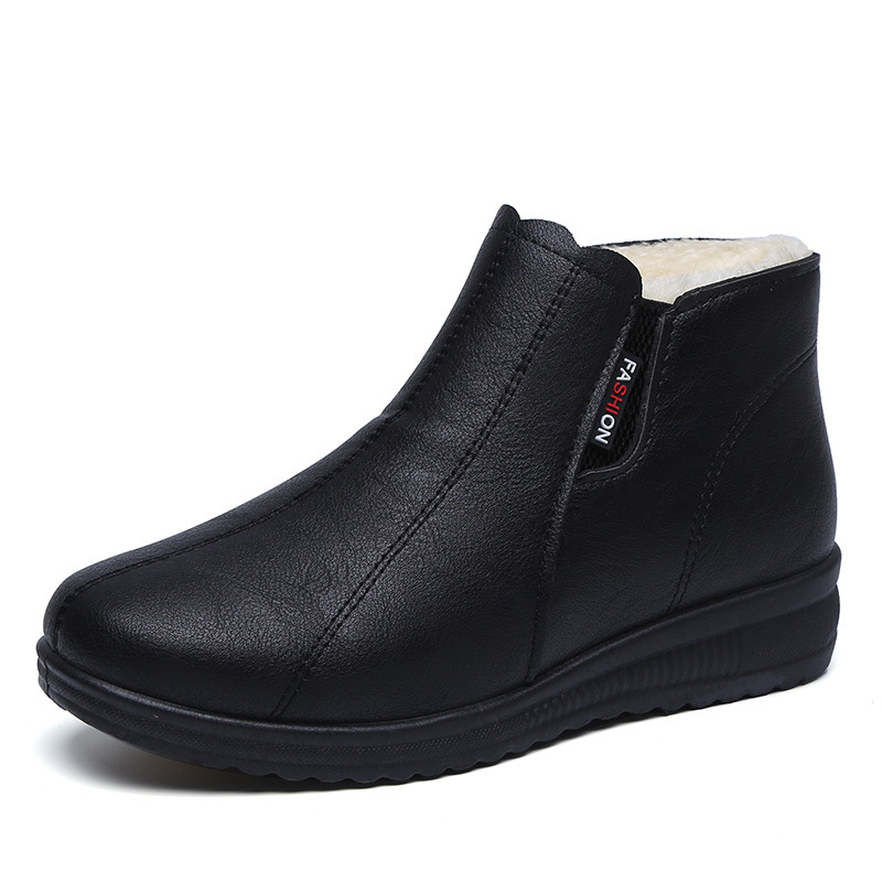 Winter Mother Shoes Old Men's Cotton Shoes Soft Sole Middle-aged and Elderly Ankle Boots Women's Fleece-lined Warm Boots Flat Grandma's Cotton Leather Shoes