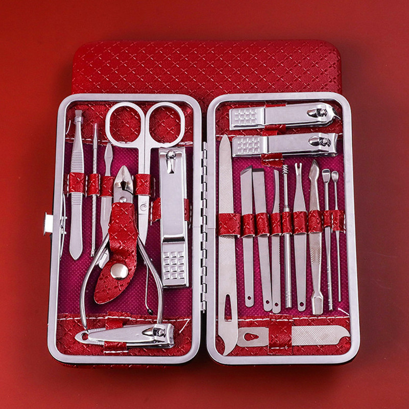 Chickenmouth stainless steel nail pedicure knife scissors care kit manicure set 19 piece nail clippers tool full set