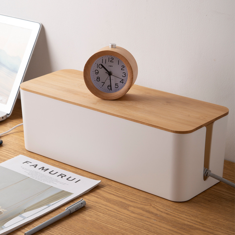 Oversized Wire Storage Box Power Cord Hub Patch Board Computer Wire Bamboo Organise Box Socket Charger Storage