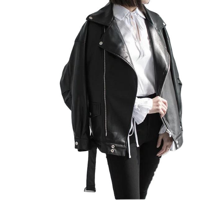 AliExpress Amazon oversize Korean Women's 2020 Autumn Loose PU Leather Jacket Student Motorcycle Jacket