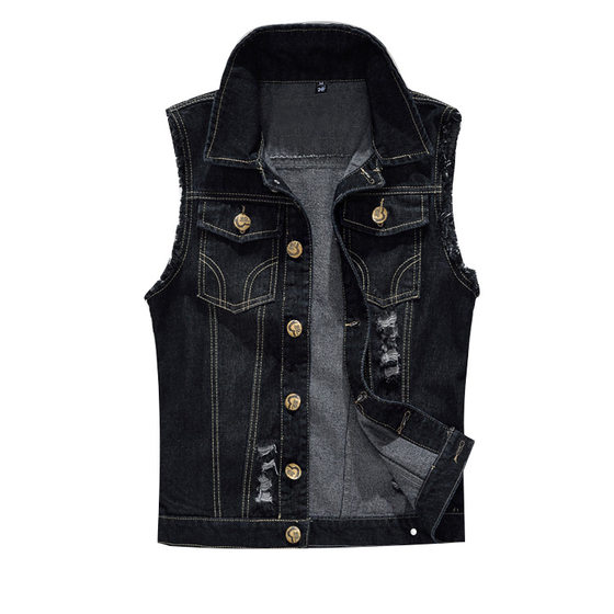 Men's large size black denim vest foreign trade Men's customizable vest waistcoat men's Korean style