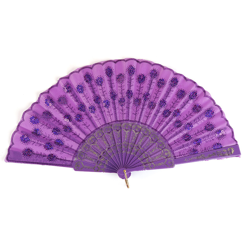 Color Rod sequins plastic fan Chinese style peacock dance fan performance props gift folding fan folding fan