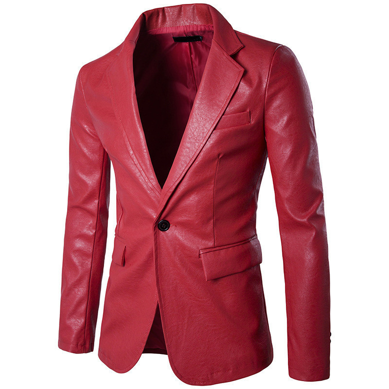 2020 Spring and Autumn New Foreign Trade Men's Wear European and American Solid Color Slim Puleather Fashion Men's Suit X307
