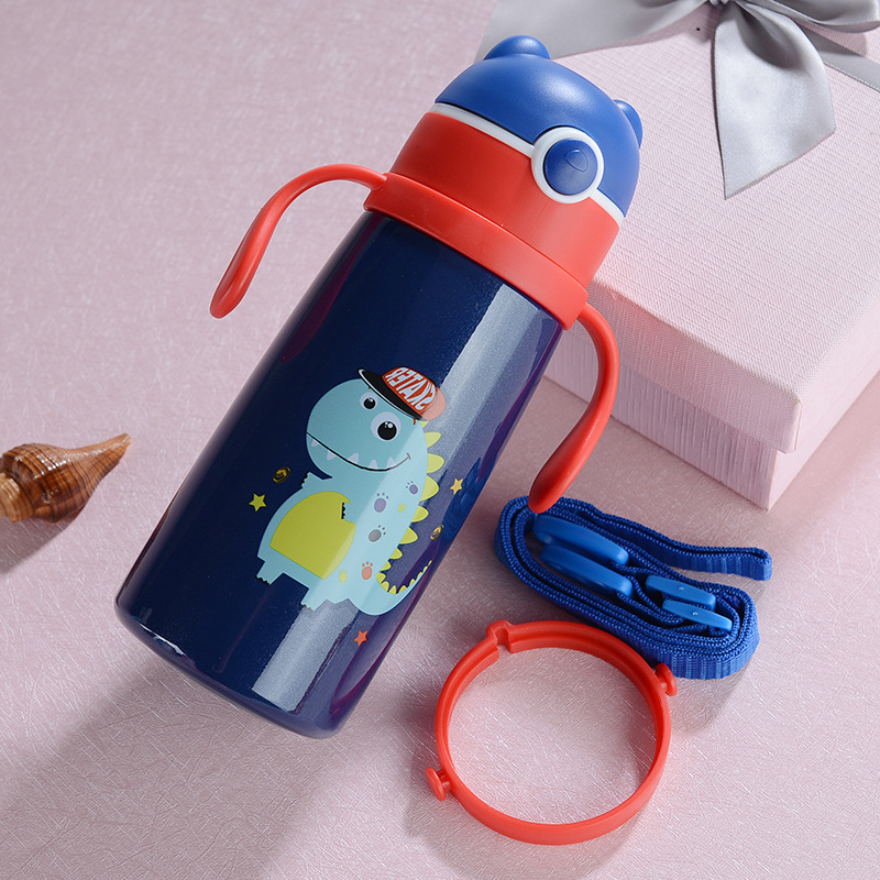 Children's thermos cup with straw dual-purpose water cup female and male kindergarten baby primary school children's kettle strap handle
