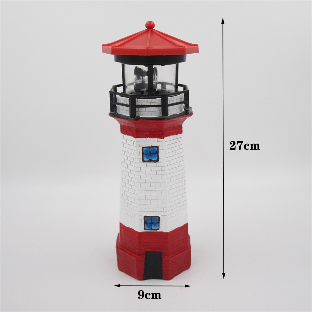 Solar-powered lighthouse outdoor garden decorative landscape courtyard lawn light resin LED solar rotating lighthouse