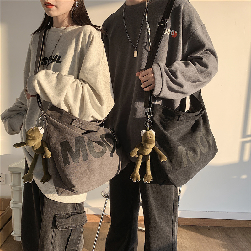 New ins Japanese Canvas Bag Women's Artistic Retro Shoulder Bag Hong Kong Style chic Harajuku Casual Student Crossbody Bag