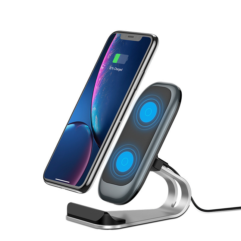 Suitable for Huawei and Apple mobile phone wireless charging 15W dual coil metal desktop vertical wireless charger