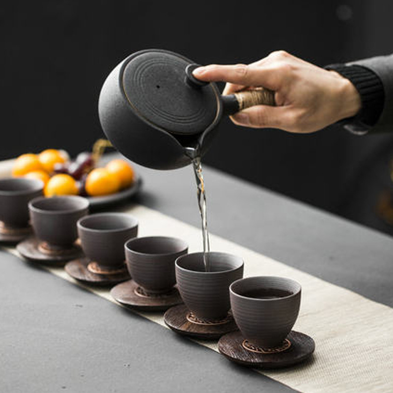 Japanese Stoneware Side Pot Large Handmade Teapot Kung Fu Tea Set Tea-making Heating Base Black Pottery Warm Tea Set