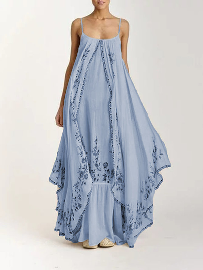 2020 Spring and Summer New European and American Foreign Trade Women's Independent Station Sling Strapless Printed Large Swing Loose Dress Long Dress