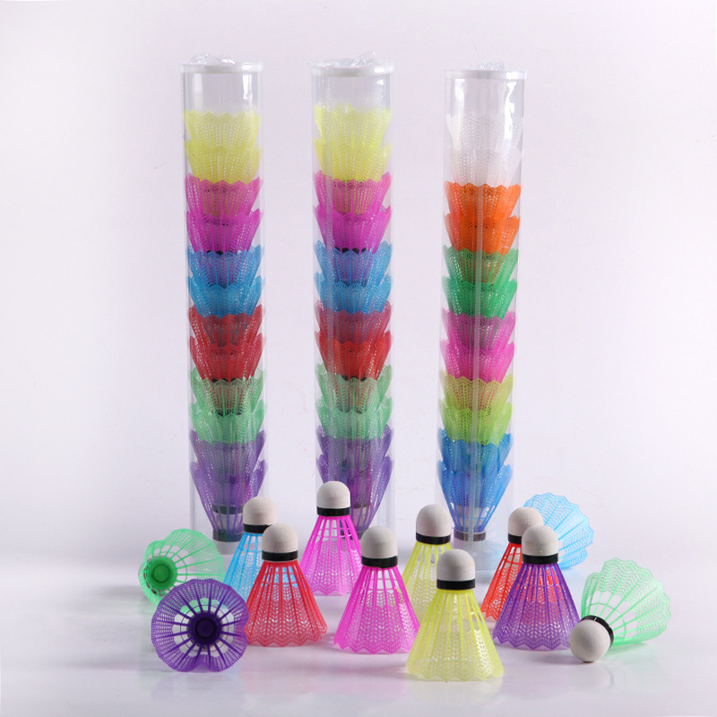 Factory direct 12 a barrel of nylon badminton color plastic badminton training ball support a generation of hair