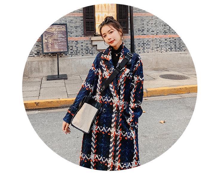 Real Shot Ins Small Style Kontrastfarbe Plaid Eleganter Anzugkragen Lockerer gerader Schlauch Mittellanger grober Wollmantel für Damen_voghion.com