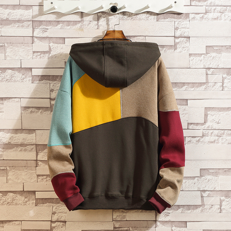 Spot Sweatshirt Men's Spring and Autumn Men's Hooded Top Teenagers Contrast Color Stitching Loose Fashion Hong Kong Style Jacket