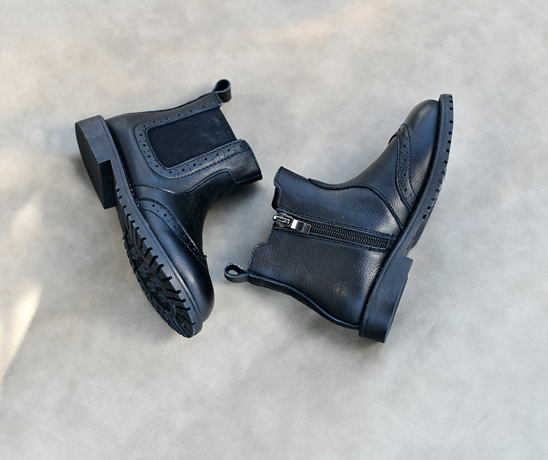 Children's Soft Cowhide Boots Short Boots Autumn and Winter Short Boots Baroque Princess Shoes Soft Black Leather Boots Fashionable Boots Baby Warm_voghion.com