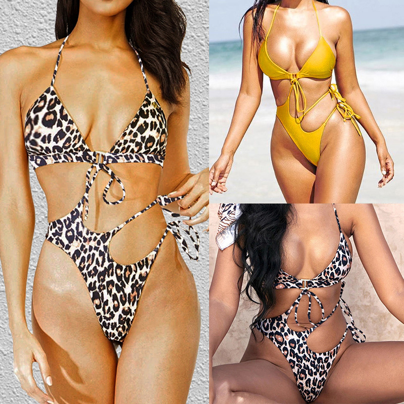 New European and American foreign trade swimsuit women's one-piece swimsuit sexy three-point bikini leopard point Amazon bikini