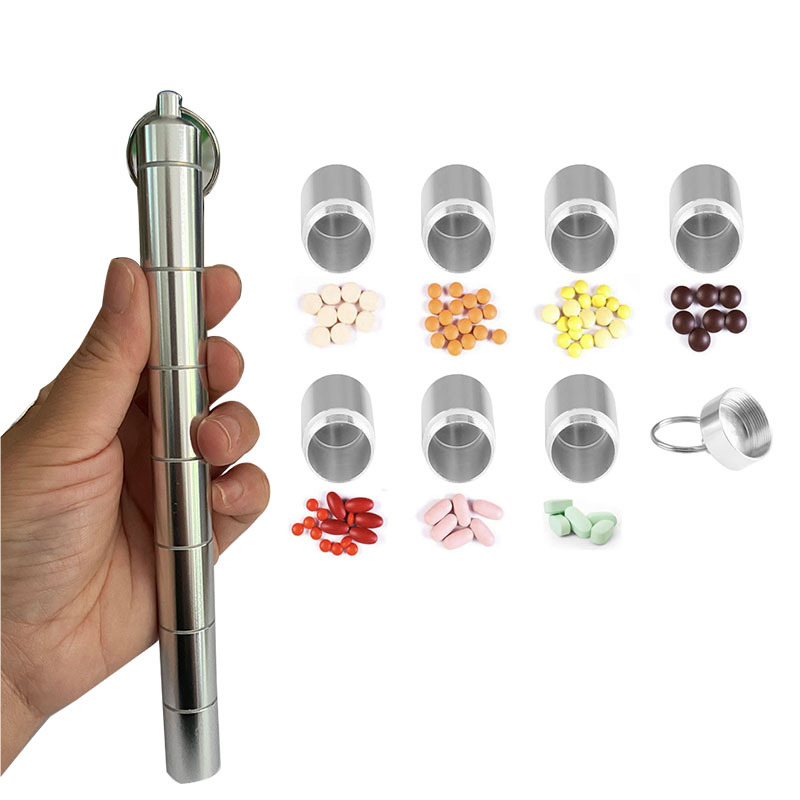 Spot portable large and small multi-grid aluminum alloy detachable medicine can Metal aluminum bottle sealed storage medicine box