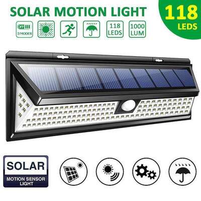 Cross-border 118 solar three-sided wall light LED human body induction light outdoor lighting garage light courtyard villa street light