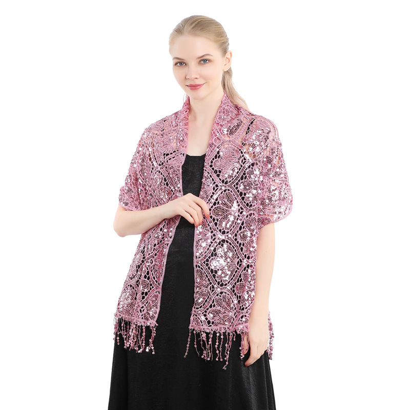 European and American Style Elegant Sequins Tassel Shawl Party Evening Dress Cheongsam Outer Shawl Bridesmaid Sequins Shawl