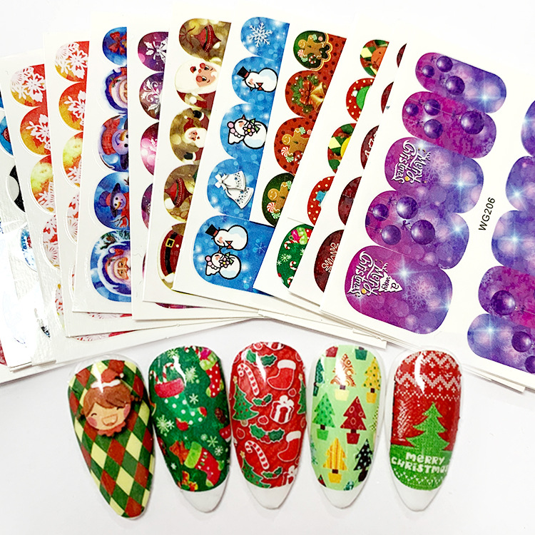 Cross-border supply nail stickers winter cartoon Christmas wind snowflake nail stickers color snowman water transfer flower stickers
