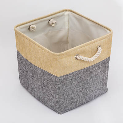 Linen Stitching Foldable Storage Box with Cotton Rope Handle Toy Storage Basket Daily Necesse Storage Basket